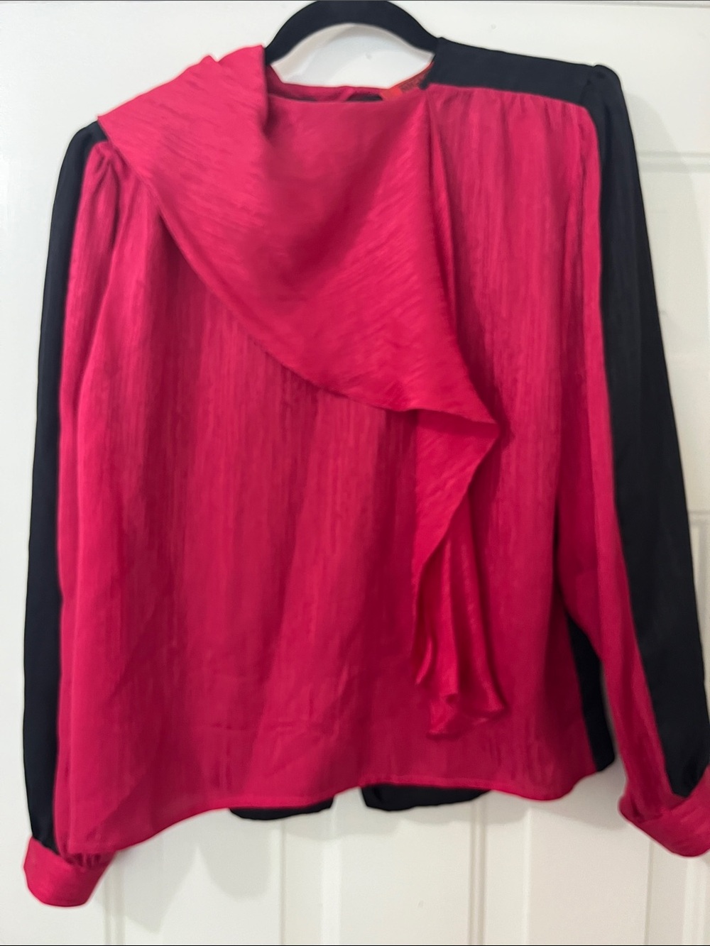 Valentino Red and Black Draped Silk Blouse